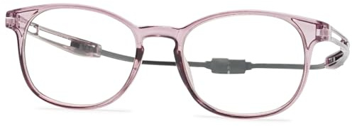 ALKAHE Rechteck Lesebrille mit Magnetverschluss Outdoors Magnetbrille - Leicht Damen Herren Lesehilfe Sehhilfe Blaulichtfilter Brille mit Magnet Einstellbare Bügel Transparent Lila Brille 1.0