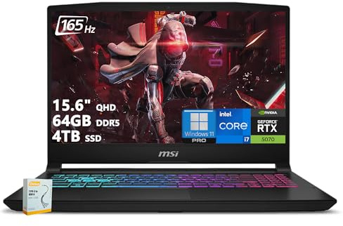 msi Katana 15 HX Gaming Laptop | 15.6 QHD 165Hz 100% DCI-P3 | Intel Core i7-14650HX (>i9-12900H) | 64GB DDR5 4TB SSD | GeForce RTX 5070 (Up to 798 AI Tops) | RGB Keyboard Win11 Pro w/DLCA Accessory