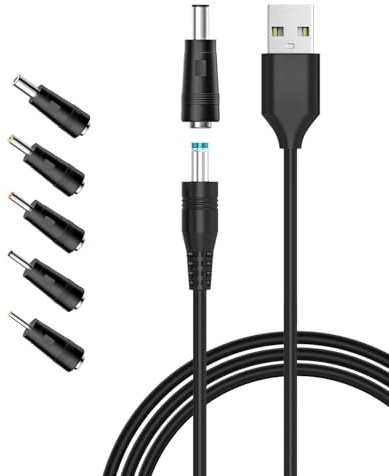 ASENTER USB To DC 5V Charger 2.0 A Universal USB Power Cable Male to DC 5.5 x 2.5mm Adapter,DC Power Supply with 2.5x0.7mm,3.0x1.1mm,3.5x1.35mm,4.0x1.7mm,5.5x2.5mm Connectors