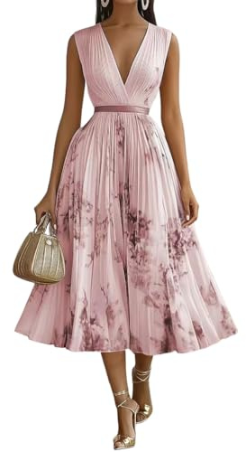 shownicer Robe Femme Chic Et Elegant sans Manche Robe Longue Imprimé Fleurs Robes De Ceremonie Printemps Été