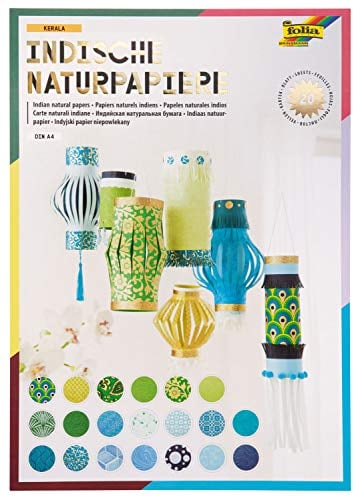 folia 550401 - Kreativblock Colours of India Kerala, handgemachtes Papier, 20 Blatt sortiert in verschiedenen Farben und Motiven, DIN A4 - ideal für Grußkarten, Scrapbooking und edle Bastelarbeiten