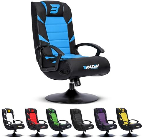 BraZen Kids Gaming Chairs for Kids Gaming Chair with Speakers Subwoofer Bluetooth Compatible All Games Consoles Small Junior Foldable Rocker Video Games Chairs Speakers British Brand Pride – Blue