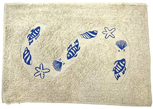 GeKi Trend Flauschige Badematte mit Muscheln Fische 40x60 cm rechteckig Maritimer Badläufer 100% Baumwolle
