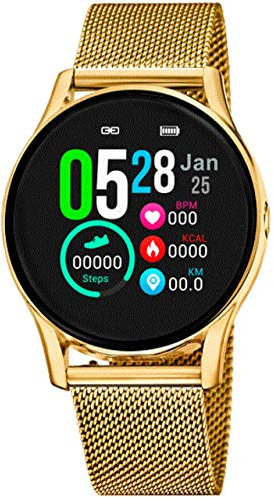 Lotus Smartime Digital Damen Armbanduhr aus Edelstahl mit Milanaise-Armband in der Farbe Gold 40 mm