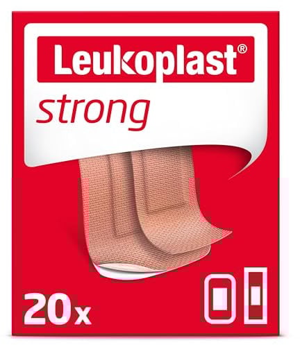 Leukoplast Strong - Sterile Wound Dressing Strips with Stretchable, 100% Cotton Backing - Breathable and Water-Repellent, First-aid Plasters - Tan - 2 Assorted Sizes - Box of 20