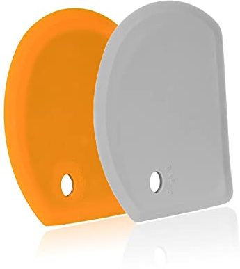 Silicone Dough Scraper with Stainless Steel Sheet, Curved Edge Flexible Bowl Scraper for Baking, Food Grade Silicone Bench Scraper for Sourdough Bread Proofing Basket, Set of 2, Gray & Orange,SAPID