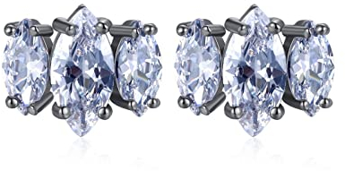 Ohrring Damen Weißes Gold, Zirkonia Ohrstecker 3 Marquise-Form Ohrringe Kupfer 11x9mm Muttertagsgeschenk Ohrringe