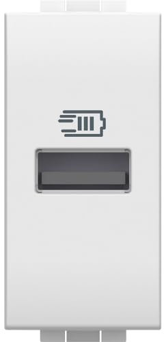 Bticino N4191A Cargador USB con una Entrada Tipo A para Instalar en la Placa Livinglight, para Cargar Dispositivos electrónicos de hasta 15 W, 1 módulo, Color Blanco