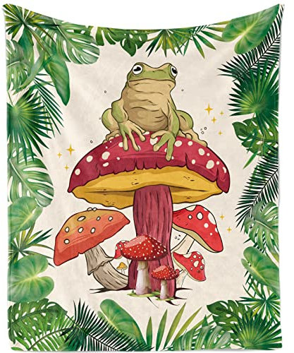 TUTUXMA Pilzdecke, Decke Pilz Kuscheldecke Pilz Flauschig Kuscheldecke Frosch Pilz Weich Plüsch Wohndecke Pilz Tropische Pflanzen Flanell Fleecedecke