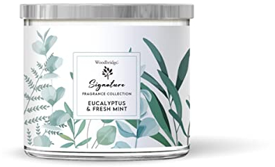 Woodbridge Duftkerze im Glas mit Deckel | Eucalyptus & Fresh Mint | Duftkerze Frisch | Kerzen 3 Docht | Kerzen lange Brenndauer (40h) | Geschenk für Frauen