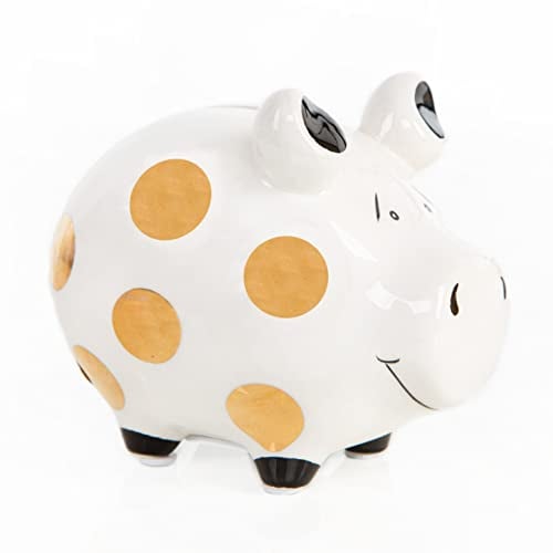 Logbuch-Verlag Sparschwein Geschenk Geld Hochzeit Gold weiß Spardose aus Keramik Partykasse Geldgeschenk Verpackung Geburtstag 12,5 cm edel