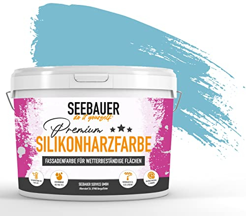 SEEBAUER diy Silikonharz-Fassadenfarbe Blau 2,5L für Außen (No. 819 Arctic Blue) Selbstreinigende Fassadenfarbe mit Lotuseffekt - Geeignet für Putz, Mauerwerk und Beton