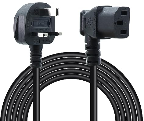 RIIEYOCA 90 Degree C13 Power Cable 13A Fused BS 1363 UK 3 Pin Plug to Left Angle IEC C13 Mains Power Cable,for PC Computer,TV,Printer,Monitor,Projector(1.5M/4.9FT)