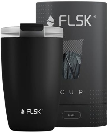 FLSK Tumbler I Premium Kaffeebecher aus Edelstahl I 100% Auslaufsicher & Doppelwandig I Thermobecher hält Getränke 3 Std. heiß I German Brand Award Winner (black, 500 ml)