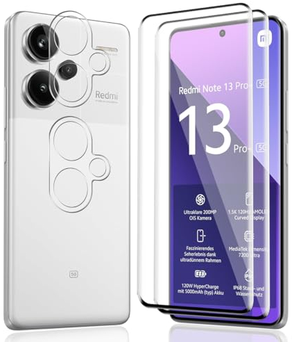 AnnhanT Verre Trempé pour Redmi Note 13 Pro Plus - Protection Écran 2 Pièces et Protecteur d'Objectif 2 Pièces - Dureté 9H