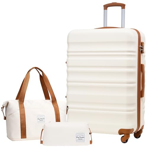LONG VACATION Koffer handgepäck Trolley Gepäck, Reisekoffer Set Reise Hartschalen Trolley 4 Rollen TSA-Schloss Der Koffer Enthält 1 Reisetasche und 1 Kulturbeutel