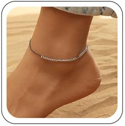 Wendalern Bracelet de cheville en perles noires Cordon de cire tissé Cheville d'été Plage Alphabet Morse Cheville imperméable Chaîne de cheville ajustable Bijoux de pied pour femmes filles