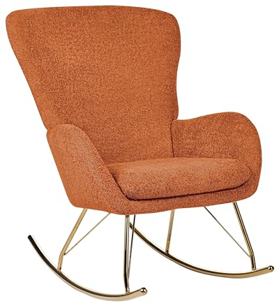 Schaukelsessel Bouclé Stoff orange/Gold Schaukelstuhl modern elegant edel Anaset