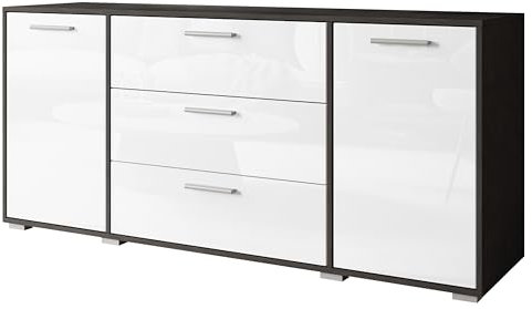 MINIO go for it - Kommode mit Schubladen 150 cm Breit TOGA I Sideboard für Wohnzimmer Schlafzimmer Flur I Moderne Komodenschrank I Kommode Weiss Hochglanz/Matera