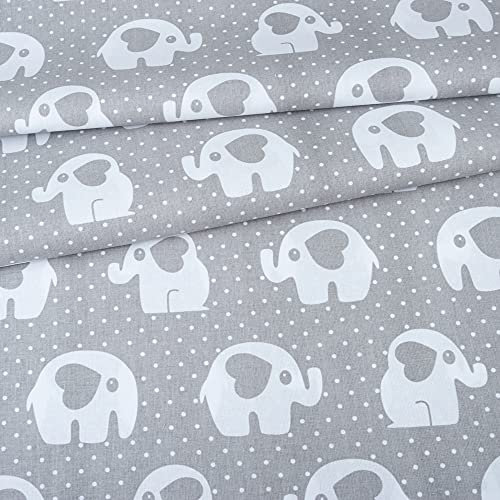 Fabreco - 100% Premium Baumwollstoff Meterware 50x160cm - graue Elefanten mit einem Herz | 220 g/lfm – Weich, langlebig & hautfreundlich | Stoffe Zum Nähen & Dekoration | Stoff Meterware - Fabric