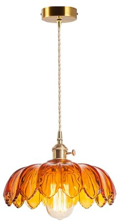 Svetilnikya Industrial Vintage Pendellampe, Retro E27 Messing Finish mit Glas Lotus Lampenschirm Glas Hängelampe für Kücheninsel Schlafzimmer Esszimmer Wohnzimmer (Bernstein)
