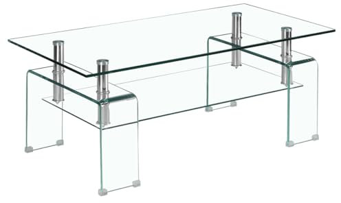 Meubletmoi Table Basse Rectangulaire L. 100 cm avec 2 Plateaux en Verre Trempé et Piètement Arc - Design Minimaliste et Contemporain - Ice