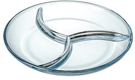 OnePine Assiette Compartiment Verre, Assiette Nutrition Dietetique, Assiette Divisée en 3 Regime, pour Salade, Dessert, Nouille, Bifteck, Petit déjeuner