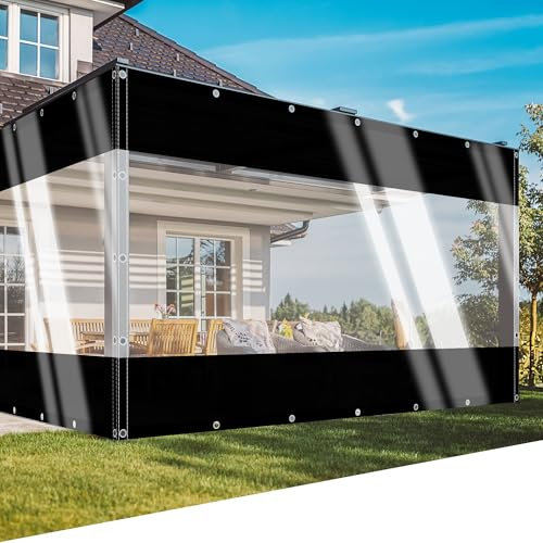 SSFMSF Bâche Transparente avec Œillets Rideaux D'extérieur Extérieure Multifonctionnelle Imperméable Métalliques, pour Extérieur Jardin Balcon Pergola. (H:0.8m*W:0.5m | 500g/m²) Noir + Transparent