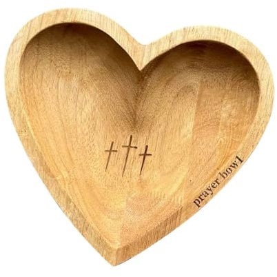 Prayer Bowl with Cards, Heart Prayer Bowl Wooden, Christian Gifts for Women, Wood Prayer Dough Bowl, Heart Shaped Decor Bowl, Religious Gift Congregation Gift