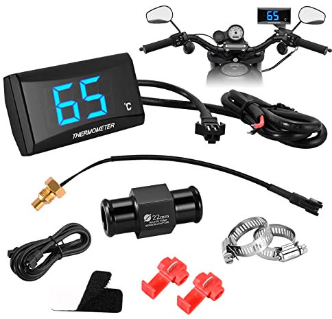 Termometro digitale per moto Strumenti Adattatore per sensore di misuratore display digitale per temperatura dell'acqua, Adattatore per sensore di temperatura per KOSO 18/22mm(22MM-BLUE)