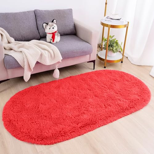 AIMECO Skandinavischer Teppich lang oval Waschbarer Teppich Memory Foam Wohnzimmerteppich Schlafzimmerteppich Kinderteppich 160x200 cm,Rot
