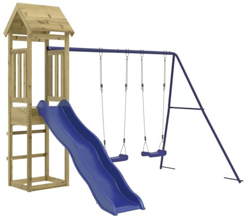 Willood Spielturm Klettergerüst mit Rutsche Schaukel Kinder Spielturm Outdoor Kletterturm mit Holzdach 308 x 259 x 207 cm Imprägniertes Kiefernholz