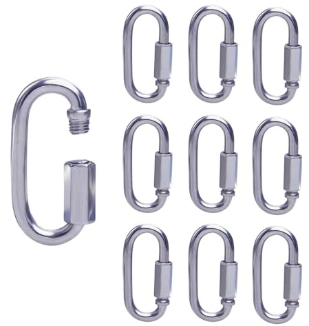 Kivomot Stainless Steel Quick Links, 10 Pack – 304 Oval Screw-Lock, 0.27″ Wire (≈7 mm, M7) – for Chains & Ropes, Backpack, DIY, Boat & Dock