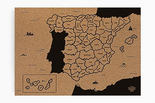 Mapa de corcho de España, 40x60cm (Negro)