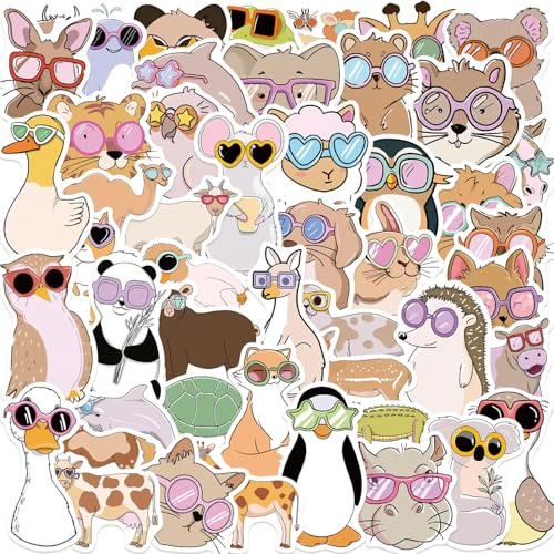 50 Tier-Sticker für Kinder | Süße Wasserdichte Aufkleber | Vinyl Laptop Sticker | Belohnung & Geschenk für Grundschüler (50pcs-Cool Animal)