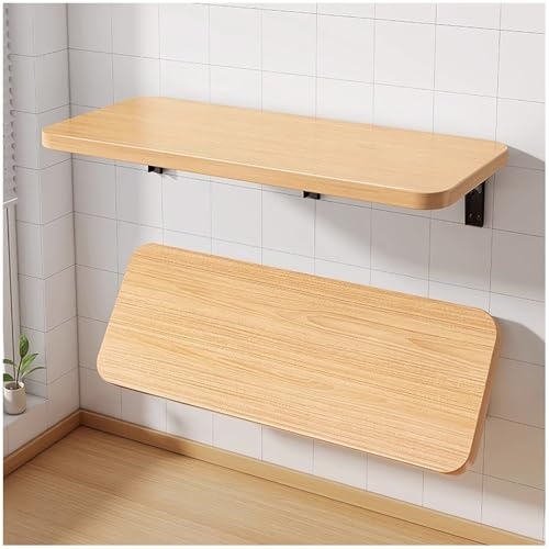 Wäscheklapptisch, Wandtisch aus Holz, schwebender Schreibtisch mit Eisenhalterung, for kleine Räume, Heimbüro, Esszimmer, Waschküche, Küche, Bar(Brown,130x40cm/51.18x15.75in)