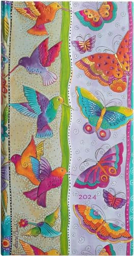 Paperblanks 12-Monatskalender 2024 Kolibri und Schmetterlinge | Horizontal | Schlank (95 × 180 mm)
