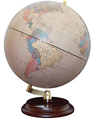Magellan Vasa Globus mit politischem Kartenbild oder handkaschiert, freistehend ohne Meridian Durchmesser 32 cm, Globus mit rotbraunem Holzfuß Maßstab 1:40.000.000 politisches Kartenbild antik 32 cm
