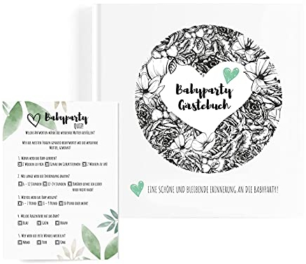 Babyparty Gästebuch mit KOSTENLOZEM Babyparty Quiz! Eine schöne und bleibende Erinnerung an die Baby Shower! Ein tolles Babyparty Spiel.