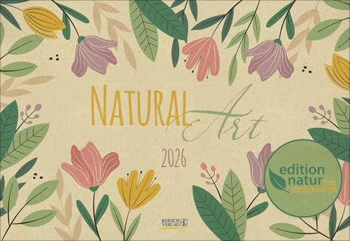 Natural Art Graspapier 2026: Broschürenkalender mit Ferienterminen. Format: 42 x 29 cm