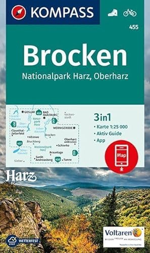 KOMPASS Wanderkarte Brocken, Nationalpark Harz, Oberharz 1:25T: 3in1 Wanderkarte 1:25000 mit Aktiv Guide inklusive Karte zur offline Verwendung in der ... (KOMPASS-Wanderkarten, Band 455)