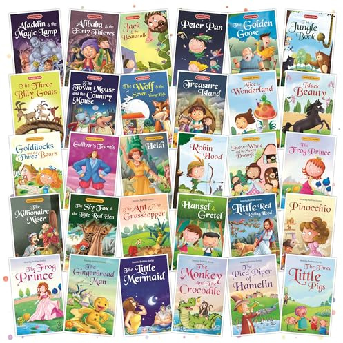 Set von 30 klassischen Märchen, Lieblings- & Gutenachtgeschichten | Englische Kurzgeschichten für 3+ | Pinocchio, Die drei kleinen Schweine, Aladdin, Dschungelbuch, Schneewittchen & Andere