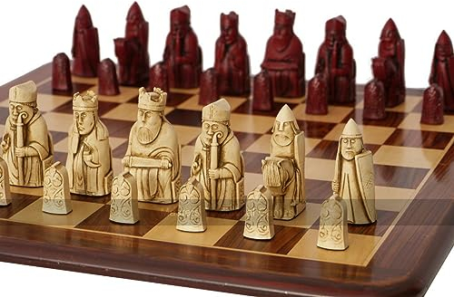 Replica Isle of Lewis Chess Set by Berkeley Chess - Made in The UK - Lewis Chessmen in Cream and Red with 3.5 inch King - Chess Pieces Only, Chessboard not Included