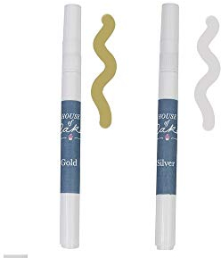 House of Cake Edible Gold And Silver Pens, Thick And Thin Nib, Write And Draw On Cakes, Icing, Decorations, 2 Pack, Silver/Gold