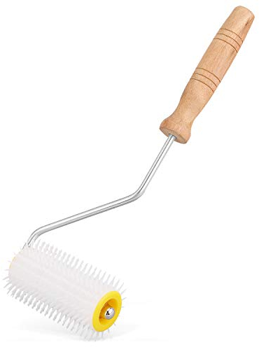 Flexzion Entdeckelungswalze mit Hartholz Griff, Entdeckelungsgeschirr Honigwaben, für Imker, Bienenstock, Wabenhonig Extraktion, Imkereibedarf und Zubehör, Kunststoff Bienenzucht Nadel Walze Werkzeug