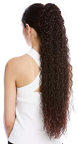 WIG ME UP - N857-V-2T33 Haarteil Zopf Pferdeschwanz extrem lang voluminös lockig Krepplocken gekreppt Afro Kinks Mahagoni Braun Gesträhnt 75 cm