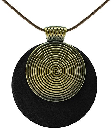 SoulCats Halskette Spirale Holz Leder grün schwarz braun Natur naturell, Farbe: Schwarz
