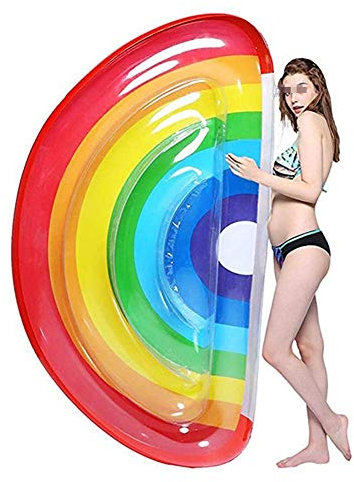 RANRANHOME Semi-Circulaire Arc-en-Ciel Gonflable Flotteur, Piscine Float Se Coucher d'été Piscine Raft Lounge Beach Party Toy 160x82 cm