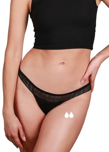 Taynie String Periodenunterwäsche - auslaufsichere Periodenwäsche - Menstruationsunterwäsche - Periodenslip - ersetzt 1 Tampon, Tragedauer bis 12 Std, waschbar bis 60°C (44, Schwarz)
