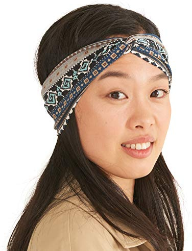 Boho Turban Headbands for Women - Cotton Stretchy Head Wraps Criss Cross Twist Hair Band Bohemian Ottoman Print Hairband Navy